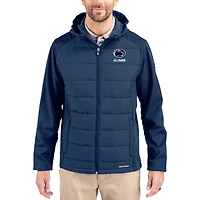 Men's Cutter & Buck Navy Penn State Nittany Lions Evoke Hybrid Eco Softshell Recycled Full Zip Hooded Jacket