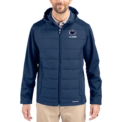 Men's Cutter & Buck Navy Penn State Nittany Lions Evoke Hybrid Eco Softshell Recycled Full Zip Hooded Jacket