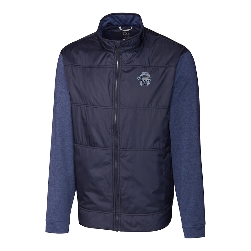 Coupe-vent matelassé hybride entièrement zippé pour homme, bleu marine, Cutter & Buck, Penn State Nittany Lions Vault, grande taille
