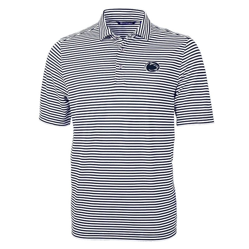 Men's Cutter & Buck Navy Penn State Nittany Lions Virtue Eco Pique Stripe Recycled Polo