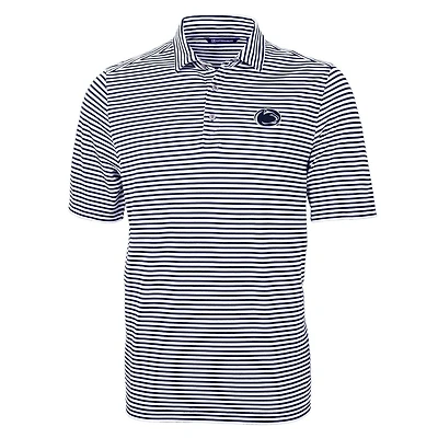 Men's Cutter & Buck Navy Penn State Nittany Lions Virtue Eco Pique Stripe Recycled Polo