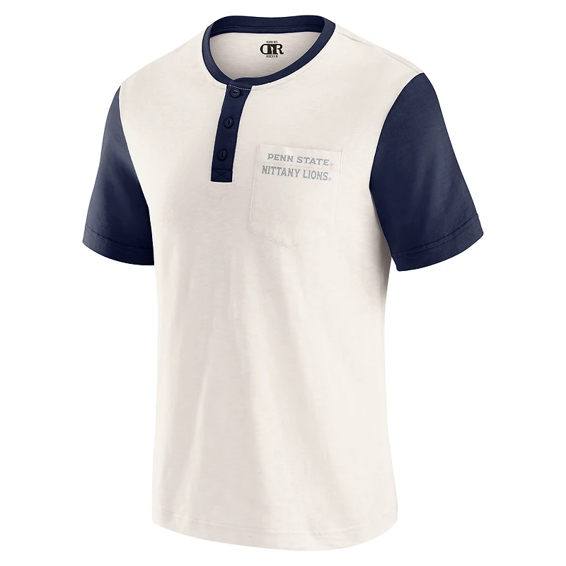 Men's Darius Rucker Collection by Fanatics Cream/Navy Penn State Nittany Lions Henley Color Block Slub T-Shirt