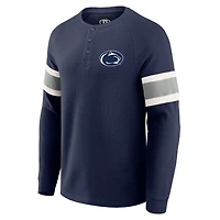 T-shirt Henley à manches longues et col raglan en tricot gaufré bleu marine pour homme, collection Darius Rucker par Fanatics, Penn State Nittany Lions