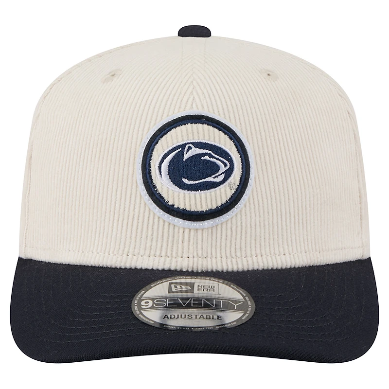 Casquette ajustable New Era 9SEVENTY en velours côtelé crème/bleu marine pour homme des Penn State Nittany Lions