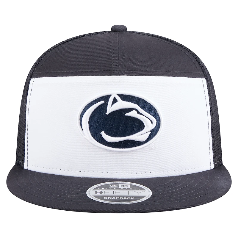 Men's New Era Navy/White Penn State Nittany Lions Outdoor Wide Panel 9FIFTY Snapback Trucker Hat