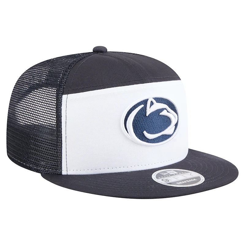 Men's New Era Navy/White Penn State Nittany Lions Outdoor Wide Panel 9FIFTY Snapback Trucker Hat