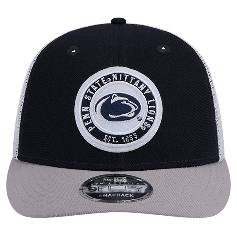 Casquette Snapback de camionneur New Era Penn State Nittany Lions Throwback Circle Patch 9FIFTY bleu marine pour hommes