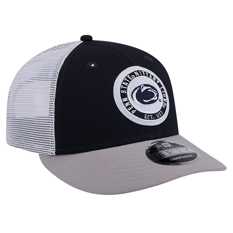 Casquette Snapback de camionneur New Era Penn State Nittany Lions Throwback Circle Patch 9FIFTY bleu marine pour hommes