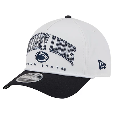 Casquette ajustable New Era 9FORTY A-Frame M-Crown pour homme, blanche/bleu marine, avec logo Penn State Nittany Lions Arch, corde bicolore
