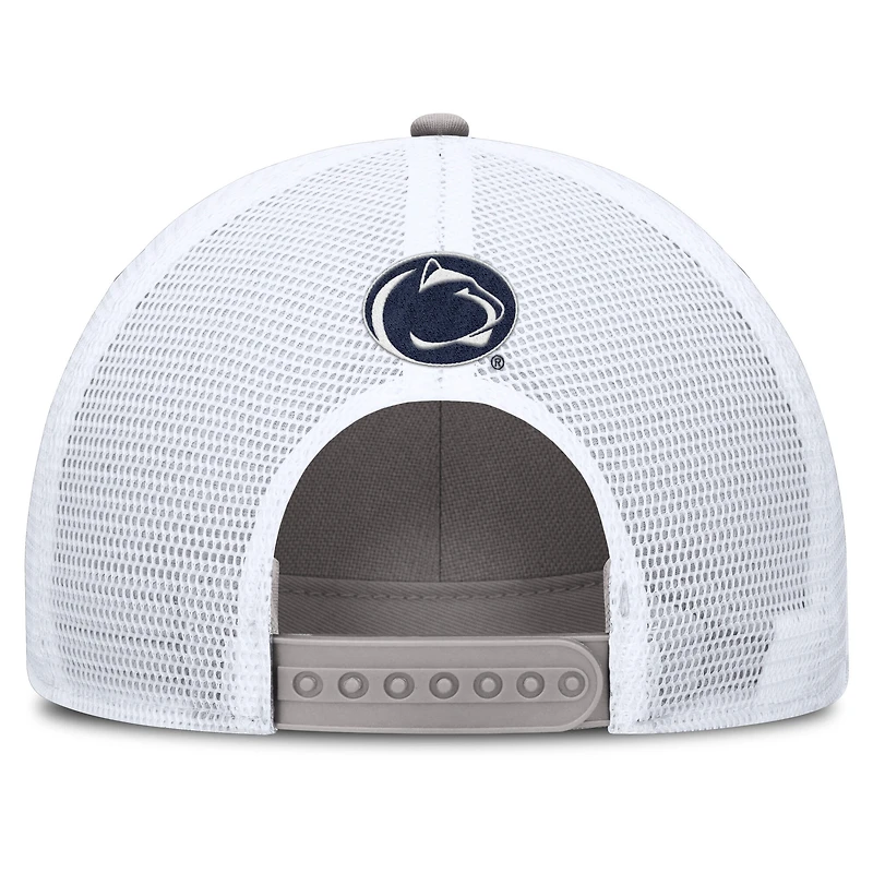 Men's Nike Gray/White Penn State Nittany Lions 2025 On-Field Rise Patch Trucker Adjustable Hat