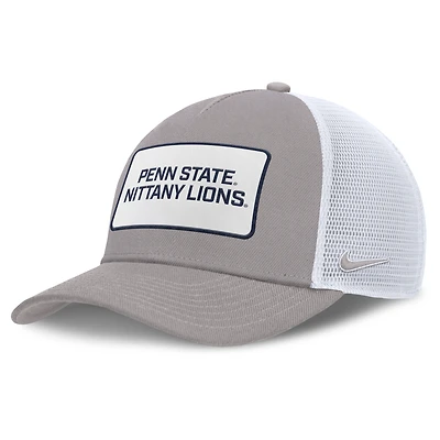 Men's Nike Gray/White Penn State Nittany Lions 2025 On-Field Rise Patch Trucker Adjustable Hat