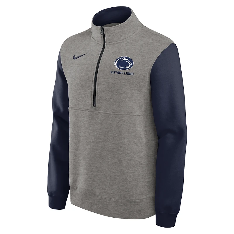 Pull en molleton demi-zippé Nike Penn State Nittany Lions Club gris chiné/bleu marine pour homme