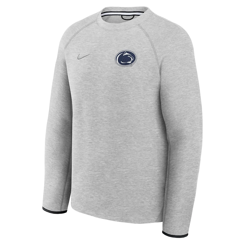 Sweat-shirt raglan Nike Tech Fleece Penn State Nittany Lions gris chiné pour homme