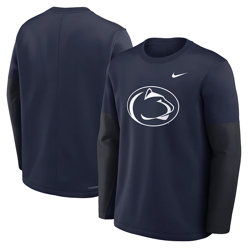 T-shirt Nike bleu marine Penn State Nittany Lions 2025 Sideline Coach Therma-FIT à manches longues pour homme