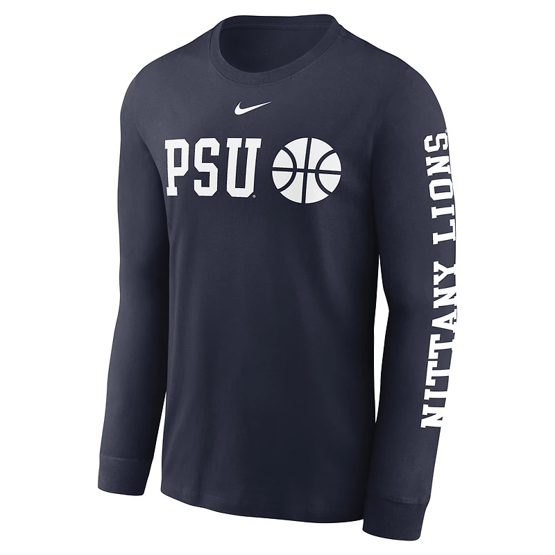 T-shirt Nike bleu marine à manches longues Penn State Nittany Lions Basketball Icon Two-Hit pour homme