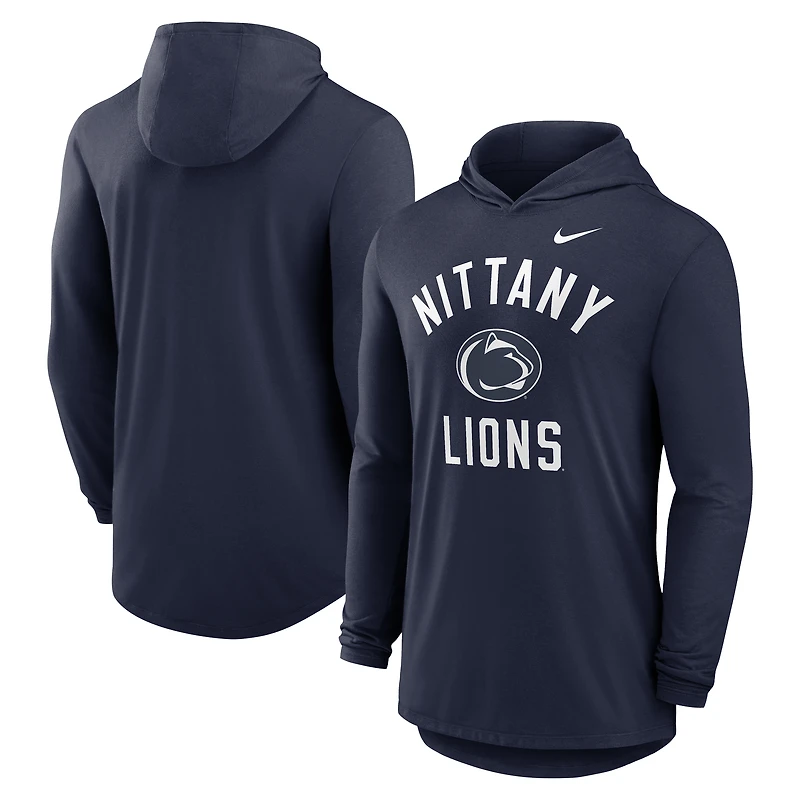 Men's Nike Navy Penn State Nittany Lions Classic Arch Tri-Blend Dri-FIT Long Sleeve Hoodie T-Shirt