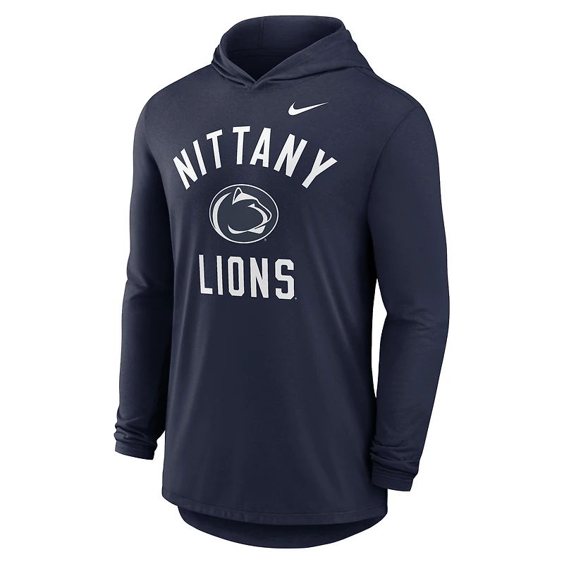 Men's Nike Navy Penn State Nittany Lions Classic Arch Tri-Blend Dri-FIT Long Sleeve Hoodie T-Shirt