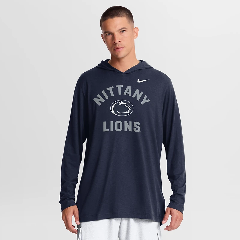 T-shirt à capuche manches longues Nike Navy Penn State Nittany Lions Primetime Arch Tri-Blend Dri-FIT pour homme