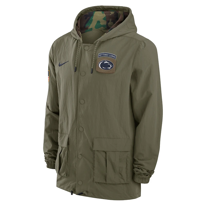 Veste militaire à capuche entièrement pressionnée Nike Olive Penn State Nittany Lions 2024 Military Appreciation pour homme