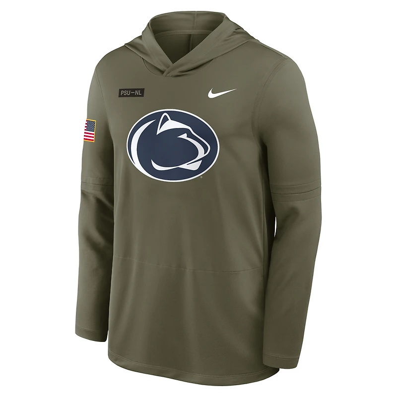 Men's Nike Olive Penn State Nittany Lions 2025 Military Appreciation Dri-FIT Long Sleeve Hoodie T-Shirt