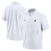 Men's Nike White Penn State Nittany Lions 2024 Sideline Coach Short Sleeve Half-Zip Hoodie Jacket