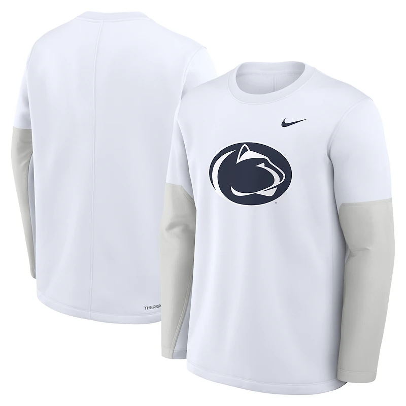 Men's Nike White Penn State Nittany Lions 2025 Sideline Coach Therma-FIT Long Sleeve T-Shirt