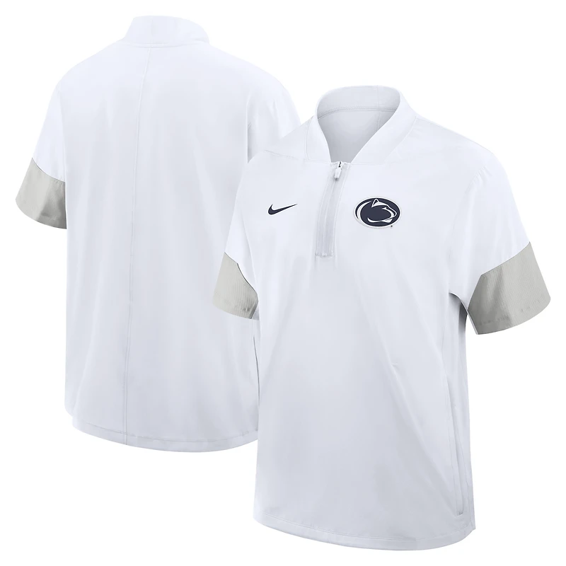 Veste d'entraîneur Nike blanche Penn State Nittany Lions 2025 Sideline à manches courtes et fermeture éclair au quart Dri-FIT pour homme