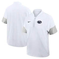 Veste d'entraîneur Nike blanche Penn State Nittany Lions 2025 Sideline à manches courtes et fermeture éclair au quart Dri-FIT pour homme