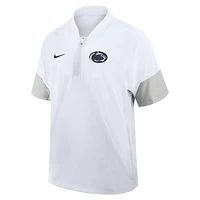 Veste d'entraîneur Nike blanche Penn State Nittany Lions 2025 Sideline à manches courtes et fermeture éclair au quart Dri-FIT pour homme