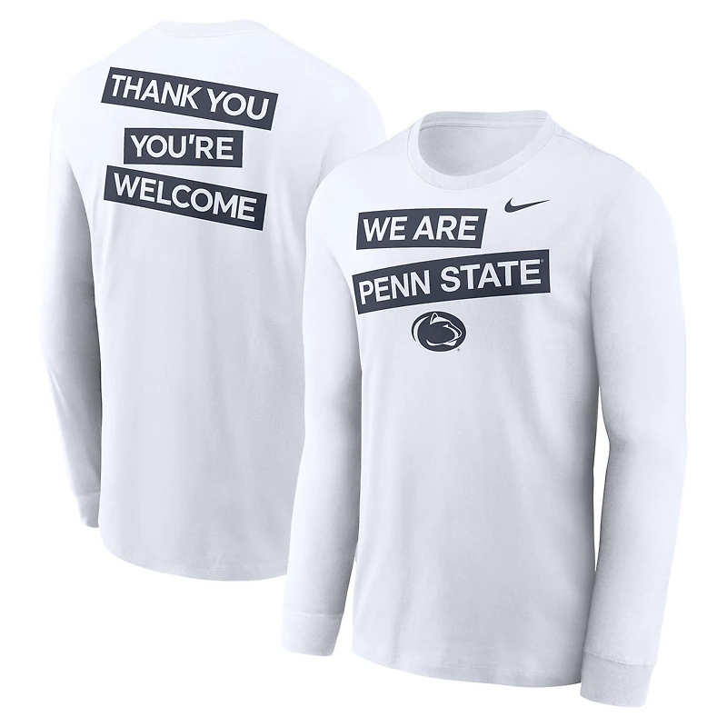 T-shirt Nike blanc à manches longues pour homme, Penn State Nittany Lions, motif classique deux coups