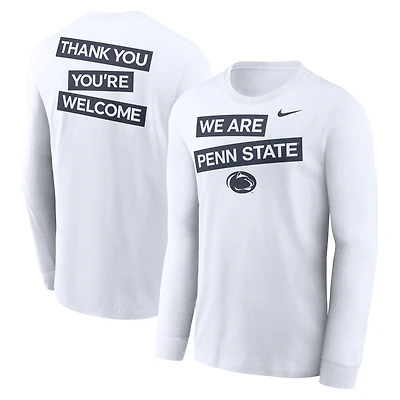 T-shirt Nike blanc à manches longues pour homme, Penn State Nittany Lions, motif classique deux coups