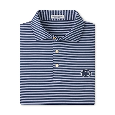 Men's Peter Millar Navy Penn State Nittany Lions Tiebreaker Performance Jersey Stripe Polo