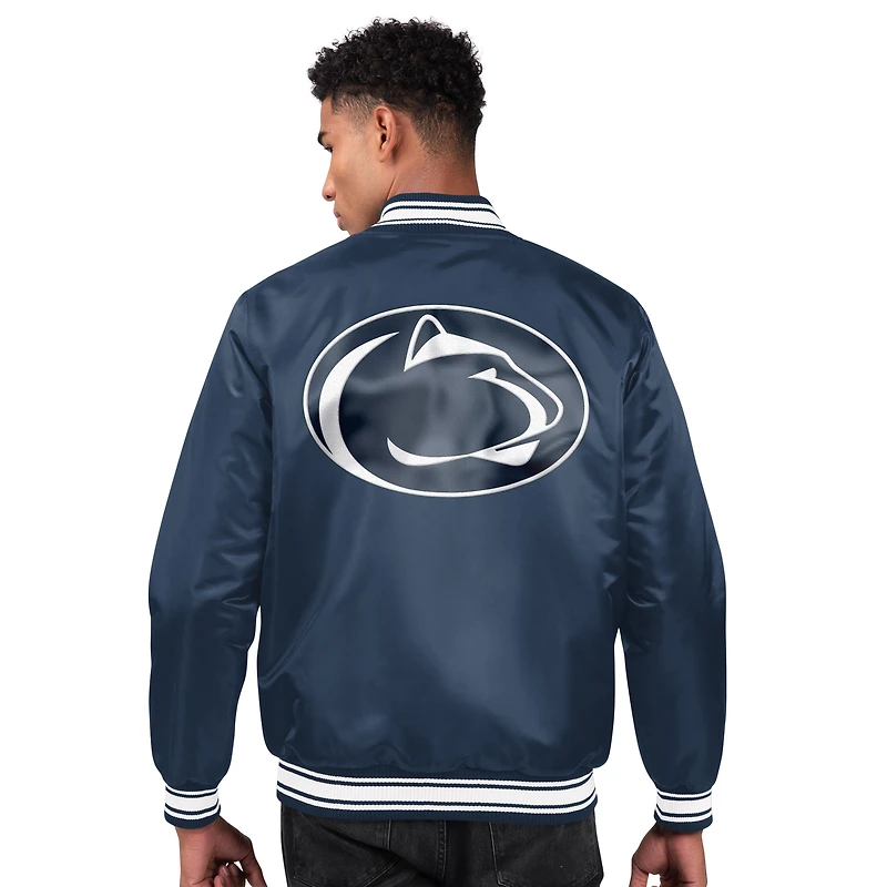 Men's Starter Navy Penn State Nittany Lions Two-Hit Satin Varsity Full-Snap Jacket