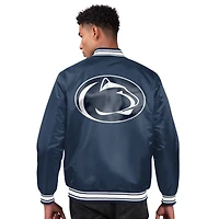Men's Starter Navy Penn State Nittany Lions Two-Hit Satin Varsity Full-Snap Jacket