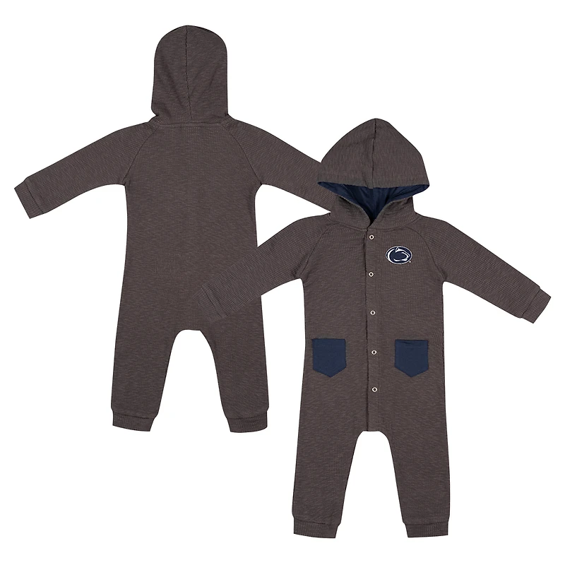 Newborn & Infant Colosseum Charcoal Penn State Nittany Lions Zando-Zan Waffle Full-Snap Hooded Romper
