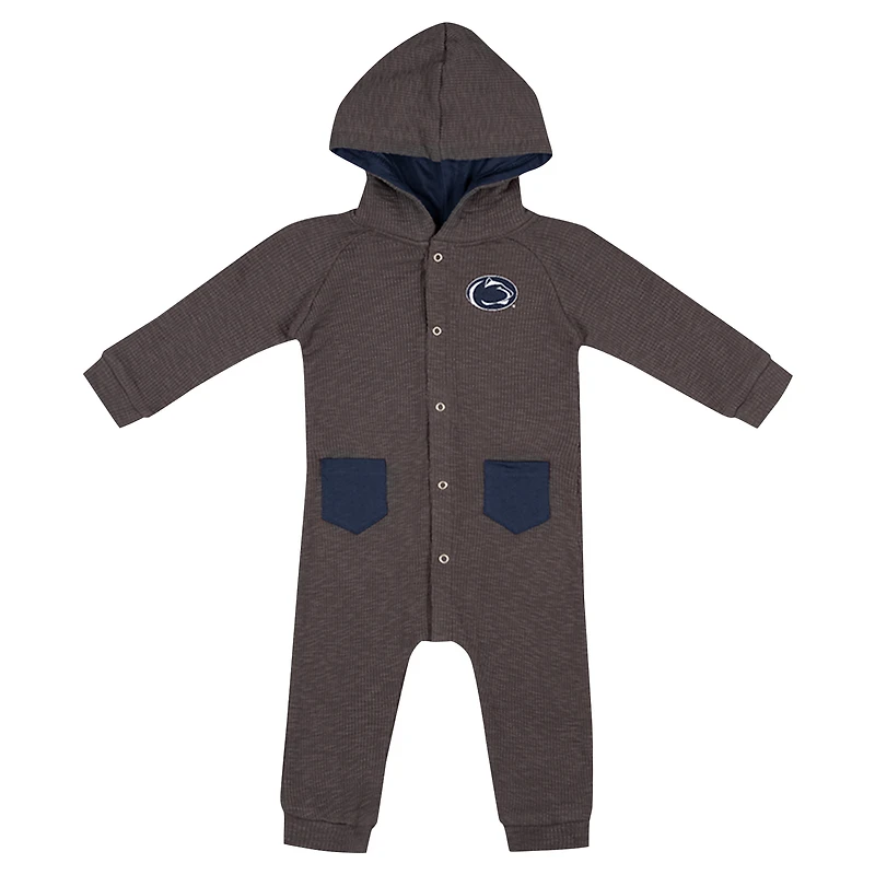 Newborn & Infant Colosseum Charcoal Penn State Nittany Lions Zando-Zan Waffle Full-Snap Hooded Romper