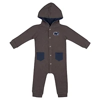 Newborn & Infant Colosseum Charcoal Penn State Nittany Lions Zando-Zan Waffle Full-Snap Hooded Romper