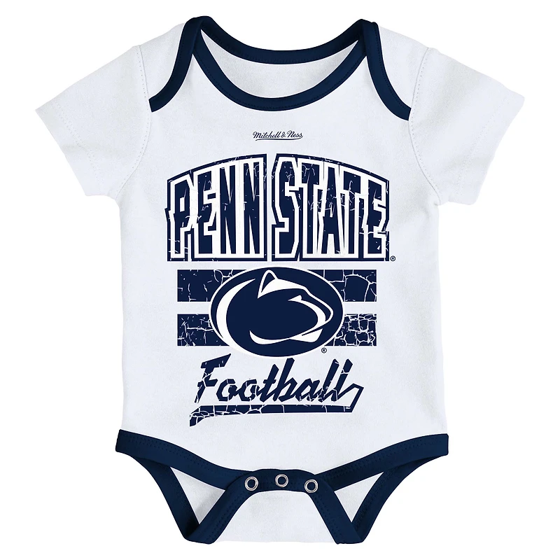 Ensemble de 3 bodys, bavoirs et chaussons pour nouveau-né bébé Mitchell & Ness White Penn State Nittany Lions
