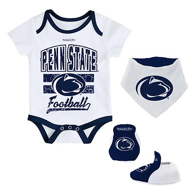 Ensemble de 3 bodys, bavoirs et chaussons pour nouveau-né bébé Mitchell & Ness White Penn State Nittany Lions