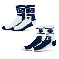 Lot de 2 paires de chaussettes mi-mollet unisexes Starter bleu marine/gris Penn State Nittany Lions à double bloc de couleur