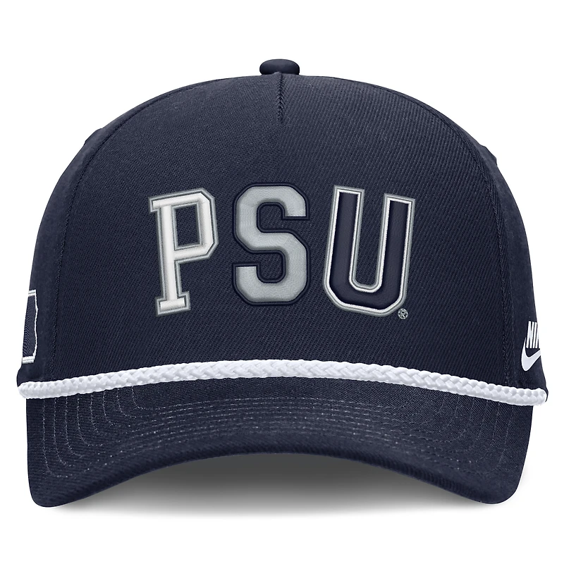 Casquette unisexe Nike bleu marine Penn State Nittany Lions 2026 Basketball Refresh 5 panneaux à taille corde