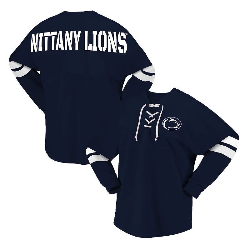 T-shirt unisexe Spirit Jersey bleu marine Penn State Nittany Lions à lacets et col en V manches longues