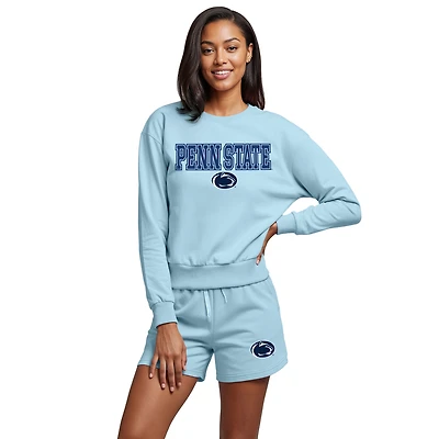 Ensemble haut à manches longues et short bleu clair Concepts Sport Penn State Nittany Lions Elevation Tri-Blend pour femme