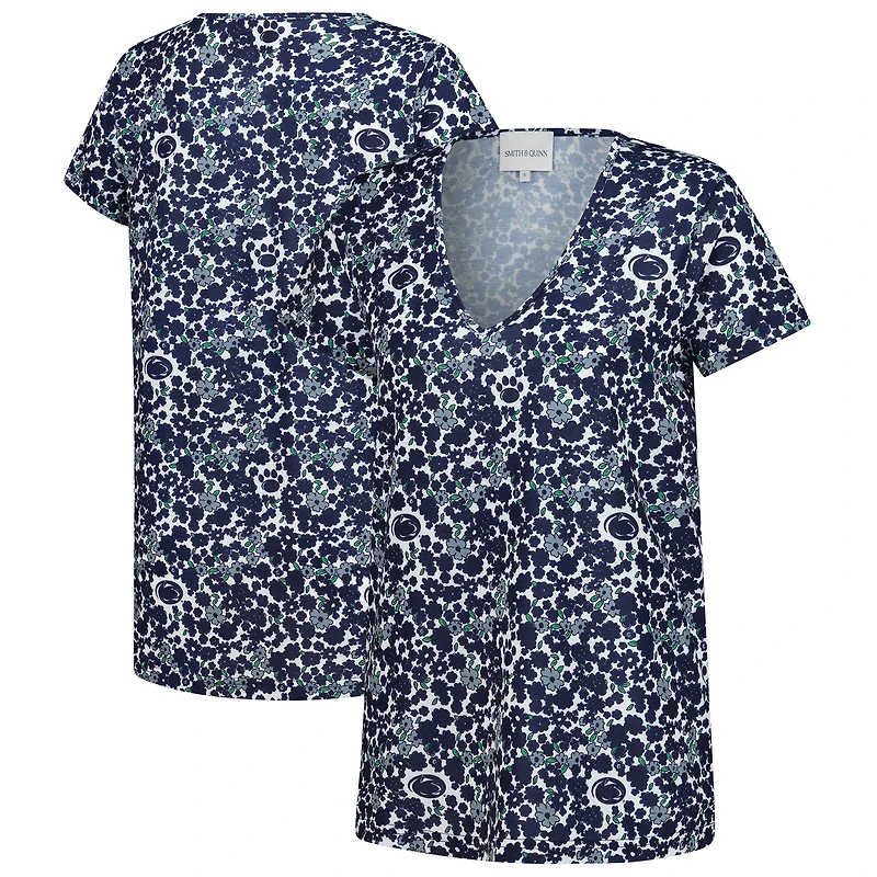 Women's Smith & Quinn Navy Penn State Nittany Lions Blake Floral V-Neck Top