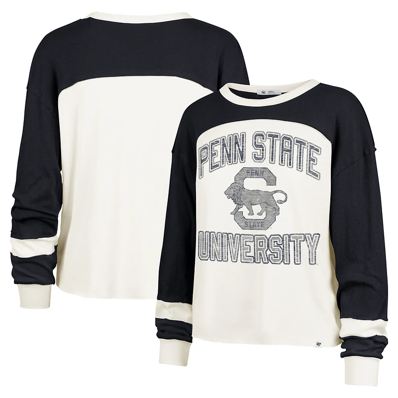 Women's '47  Cream Penn State Nittany Lions Double Header Curve Raglan Long Sleeve T-Shirt