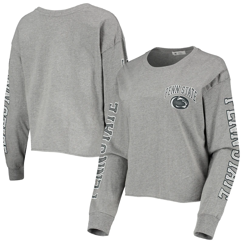 T-shirt court à manches longues Penn State Nittany Lions Ultra Max Parkway '47 gris chiné pour femme