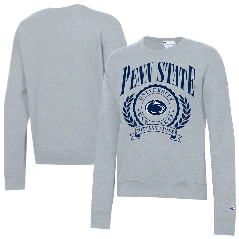 Women's Champion  Heather Gray Penn State Nittany Lions Academic Crest Powerblend Crewneck Sweatshirt