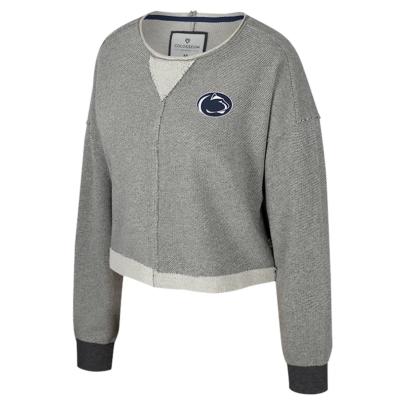Women's Colosseum Charcoal Penn State Nittany Lions Magnum Scoop Neck Cropped Pullover Sweatshirt