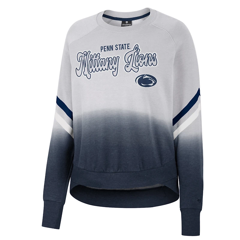 Women's Colosseum Gray Penn State Nittany Lions Cue Cards Dip-Dye Raglan Pullover Sweatshirt
