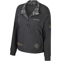 Women's Colosseum  Heather Charcoal Penn State Nittany Lions OHT Military Appreciation Payback Henley Thermal Sweatshirt
